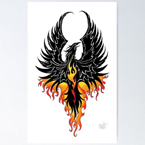 Vintage Tattoo Art Illustration - Flaming On Fire Phoenix Stock Vector |  Adobe Stock