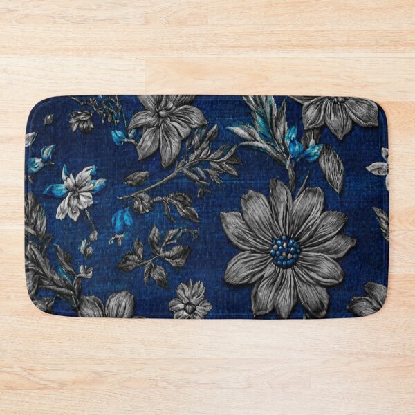 Item preview, Floral leafy Design in Ash and Blue mixed Color with Dark Blue background in jeans pattern designed and sold by Md Rashid  Hasan.