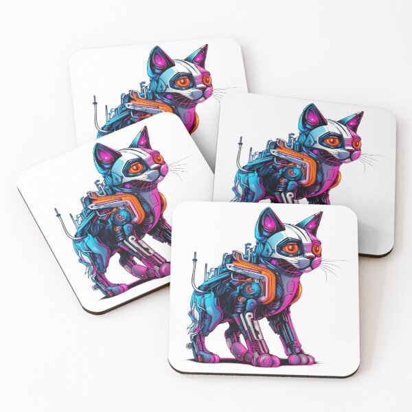 Item preview, Cyberpunk Robot Cat in Neon Colors designed and sold by SchorlCraft.