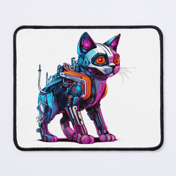 Item preview, Cyberpunk Robot Cat in Neon Colors designed and sold by SchorlCraft.