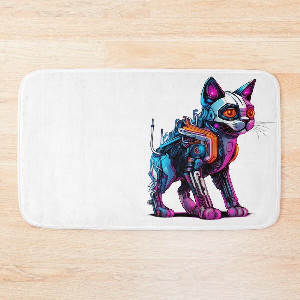 Item preview, Cyberpunk Robot Cat in Neon Colors designed and sold by SchorlCraft.
