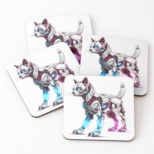 Item preview, Cyberpunk Robot Cat in Neon Colors designed and sold by SchorlCraft.
