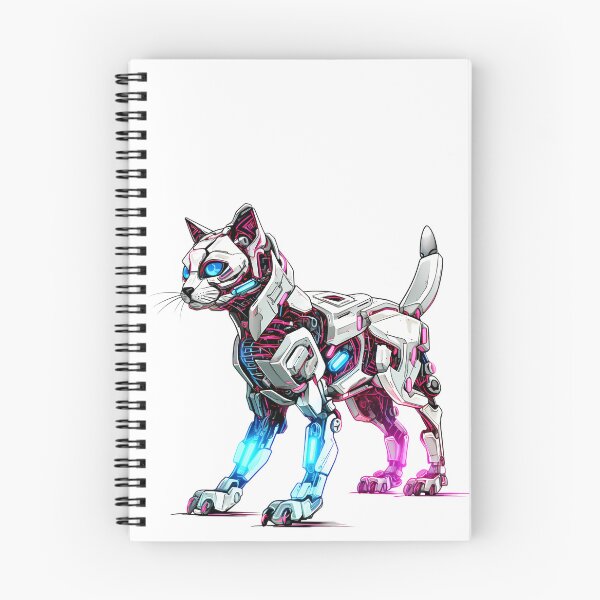 Item preview, Cyberpunk Robot Cat in Neon Colors designed and sold by SchorlCraft.