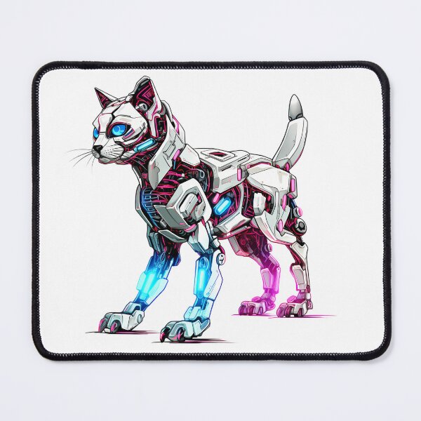 Item preview, Cyberpunk Robot Cat in Neon Colors designed and sold by SchorlCraft.