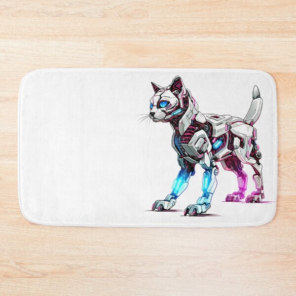 Item preview, Cyberpunk Robot Cat in Neon Colors designed and sold by SchorlCraft.