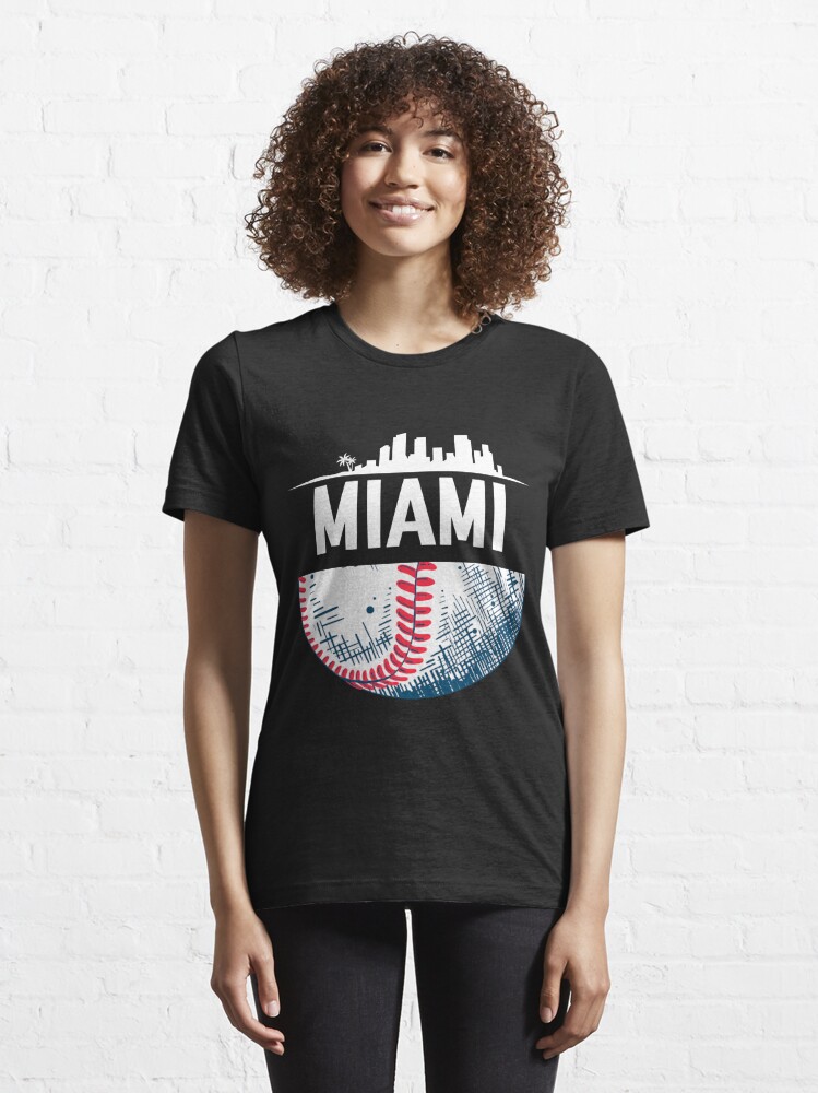 Miami Baseball Shirt Cool Marlin Skyline On Giant Ball Tank Top 