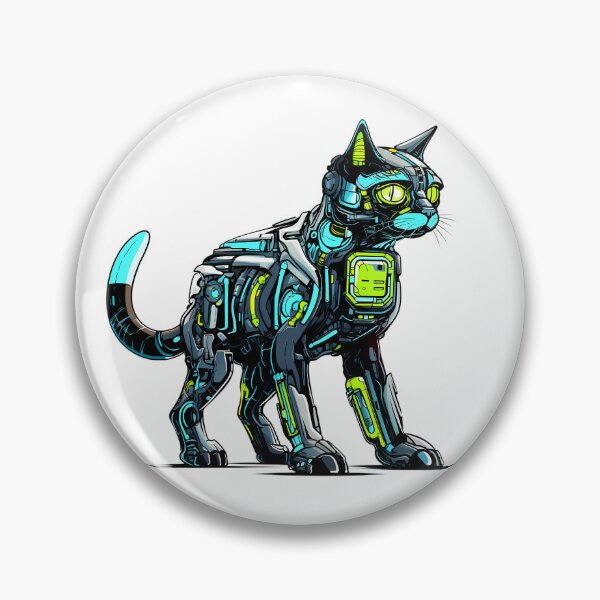 Item preview, Cyberpunk Robot Cat in Neon Colors designed and sold by SchorlCraft.
