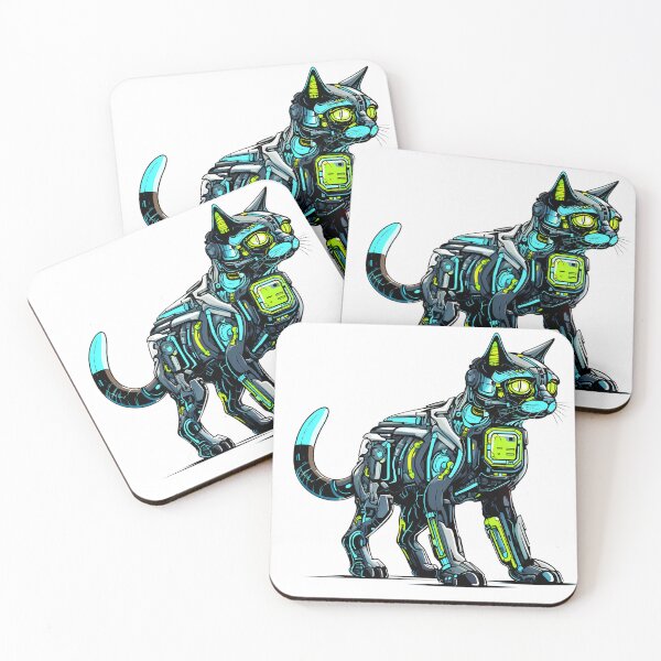 Item preview, Cyberpunk Robot Cat in Neon Colors designed and sold by SchorlCraft.