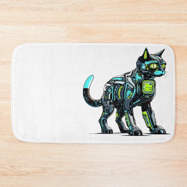 Item preview, Cyberpunk Robot Cat in Neon Colors designed and sold by SchorlCraft.