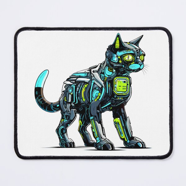 Item preview, Cyberpunk Robot Cat in Neon Colors designed and sold by SchorlCraft.