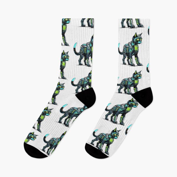 Item preview, Cyberpunk Robot Cat in Neon Colors designed and sold by SchorlCraft.