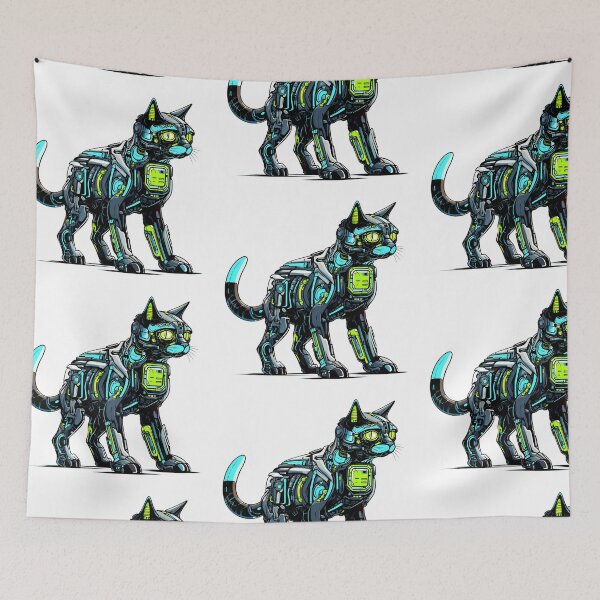 Item preview, Cyberpunk Robot Cat in Neon Colors designed and sold by SchorlCraft.