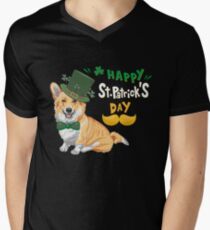 St. Patrick's Day Corgi Men's V-Neck T-Shirt