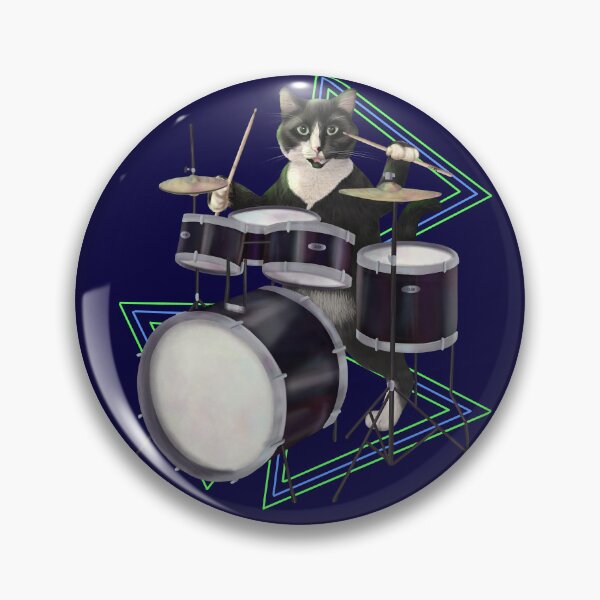 Item preview, Black and white cat playing the drums designed and sold by Mehu.