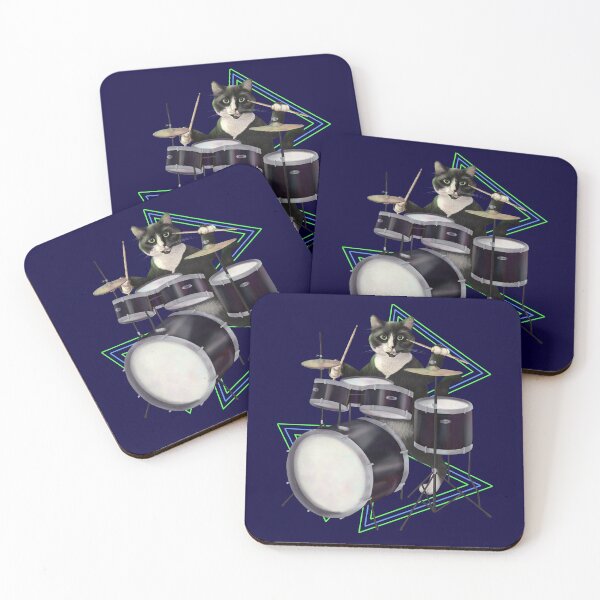 Item preview, Black and white cat playing the drums designed and sold by Mehu.