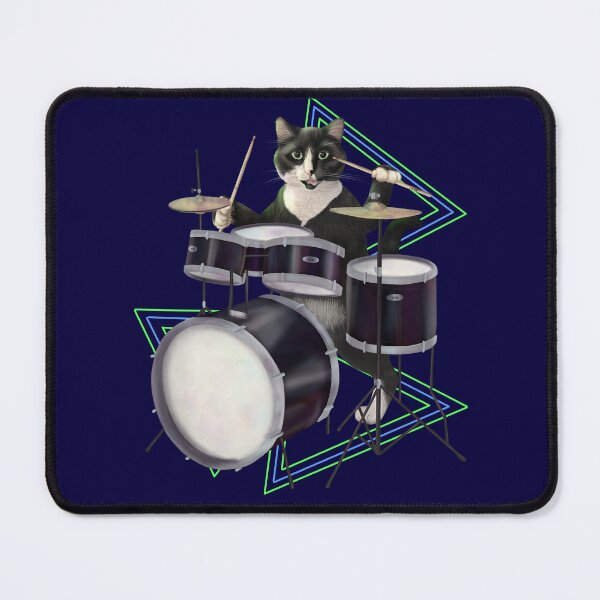 Item preview, Black and white cat playing the drums designed and sold by Mehu.