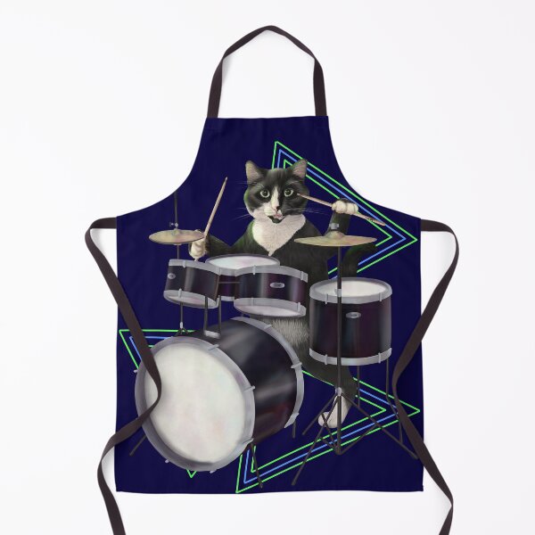 Item preview, Black and white cat playing the drums designed and sold by Mehu.