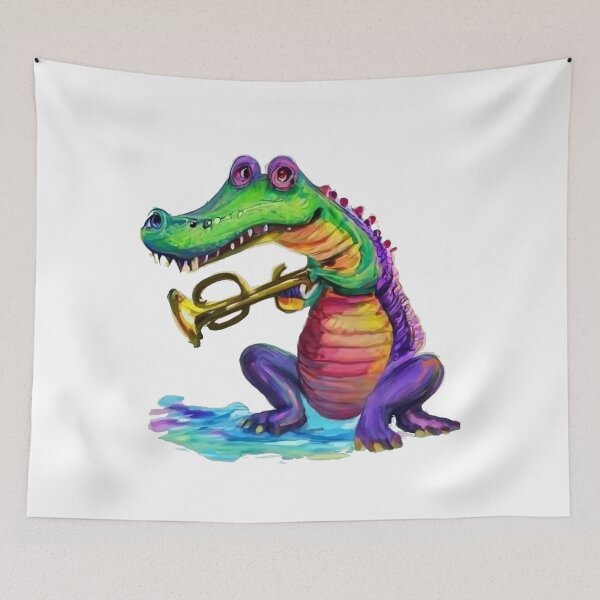 Item preview, Funny Alligator Playing Trumpet in Water Color Style designed and sold by Nature's Fancy.