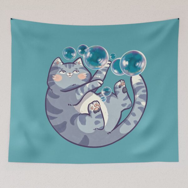 Item preview, Cat plays with soap bubbles designed and sold by Allraunde.art.