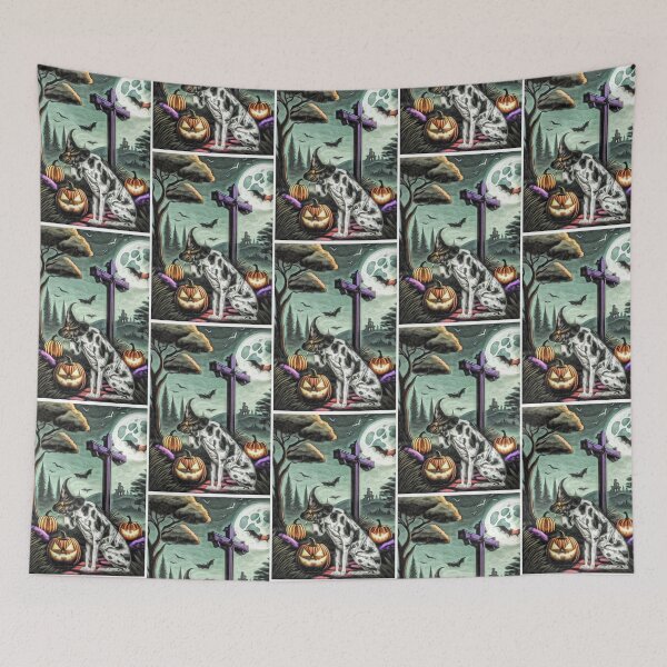 Item preview, Harlequin Great Dane Halloween scene designed and sold by NikkiBear67.