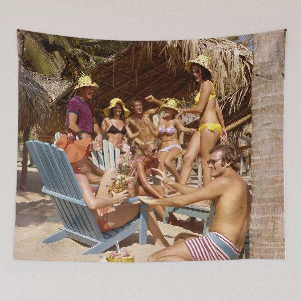 Item preview, Hilton Acapulco Mexico in the 1960s, Couples enjoying pineapple drinks at the beach bar. designed and sold by aladdincolor.