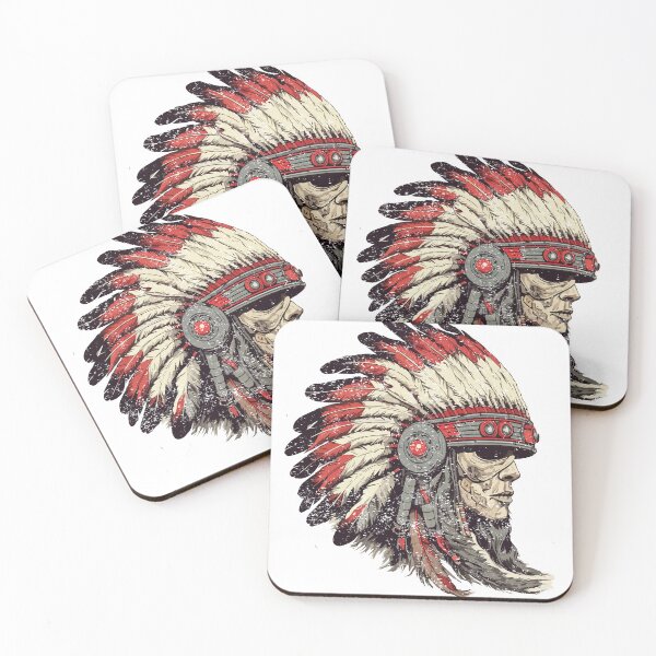 Item preview, Indian Skull, Vintage Indian Mascot Racer Ideal Gift for a Biker, Indian Feathers Native American motorcycle fire core style designed and sold by HerHim-beyond.