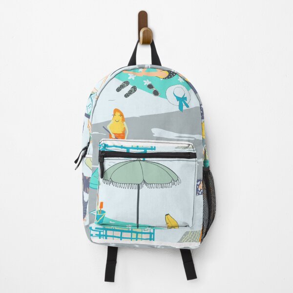 Item preview, Funky Tropical Fruits doing beach activities in grey aqua designed and sold by Jean-Pham.