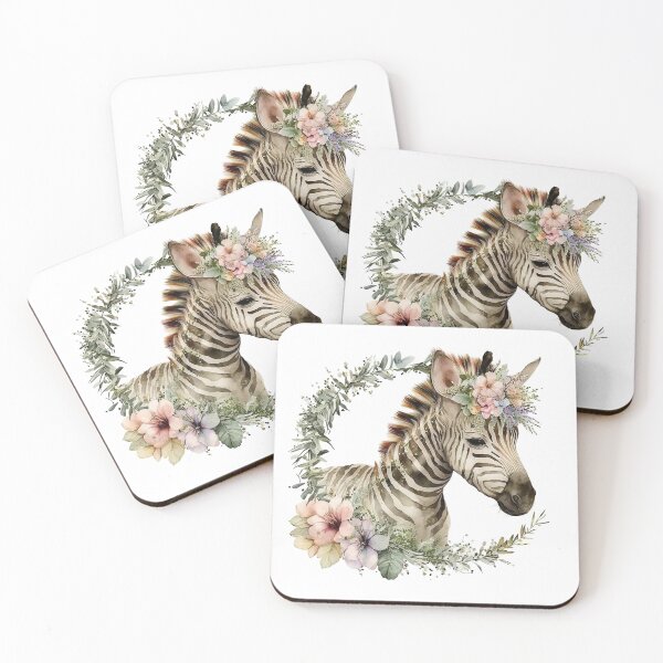 Item preview, Cute floral zebra wearing a floral head wreath  designed and sold by PawsandPages.