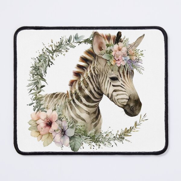 Item preview, Cute floral zebra wearing a floral head wreath designed and sold by PawsandPages.