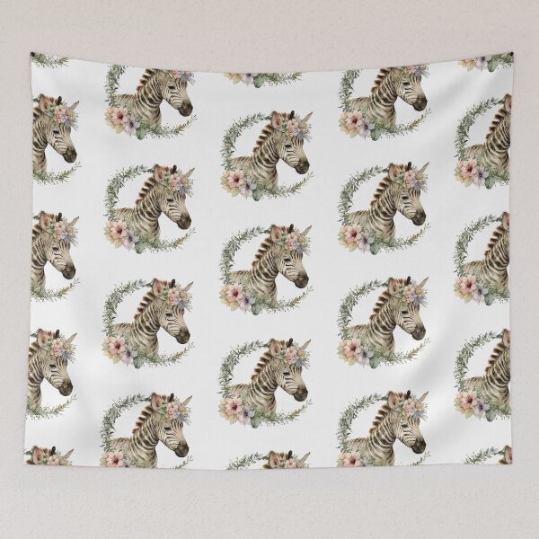 Item preview, Cute floral zebra wearing a floral head wreath  designed and sold by PawsandPages.