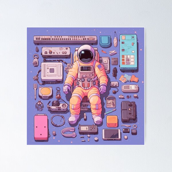Item preview, Knolling Astronaut Illustration designed and sold by cyberpunkworld.
