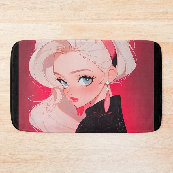 Item preview, Blonde Earring Anime Girl in Black Floral Dress on Red designed and sold by sμ (smew).