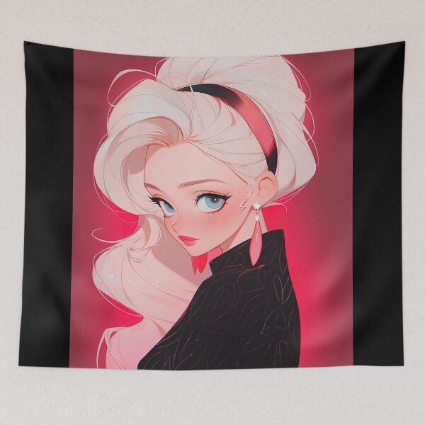 Item preview, Blonde Earring Anime Girl in Black Floral Dress on Red designed and sold by sμ (smew).