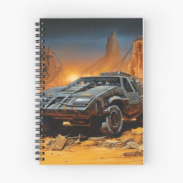 Item preview, Landscape of Post Apocalyptic Armored Futuristic Car with Off-road Wheels in Wasteland with Ruins of City and Fiery Sunset designed and sold by Je-we.