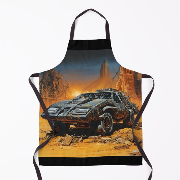 Item preview, Landscape of Post Apocalyptic Armored Futuristic Car with Off-road Wheels in Wasteland with Ruins of City and Fiery Sunset designed and sold by Je-we.