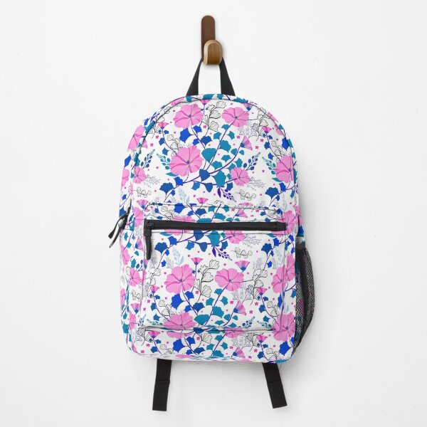 Item preview, Pink flower with Ginkgo Leaves Pattern print in ink work _ pink and Blue designed and sold by Shadesandcolor.
