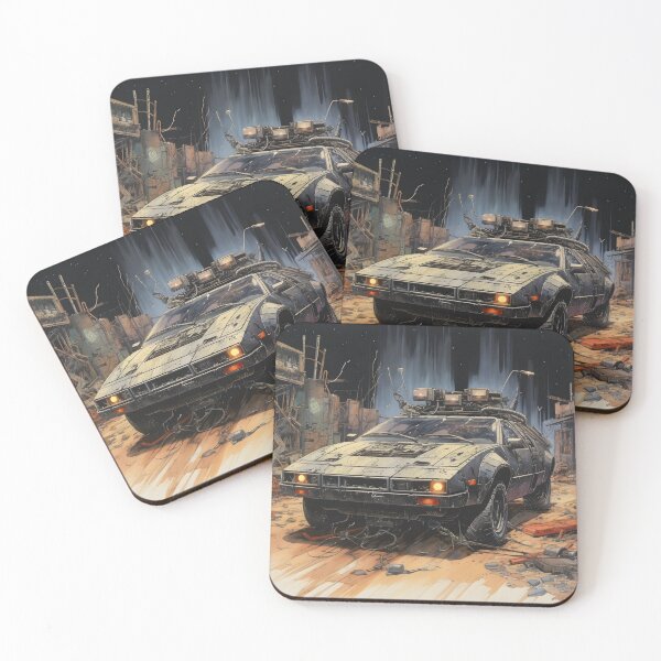 Item preview, Landscape of Post Apocalyptic Armored Futuristic Car with Off-road Wheels in Night Starry Wasteland with Ruins of City designed and sold by Je-we.