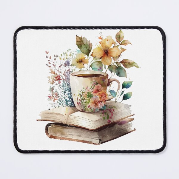 Item preview, Floral books and a cup of coffee designed and sold by PawsandPages.