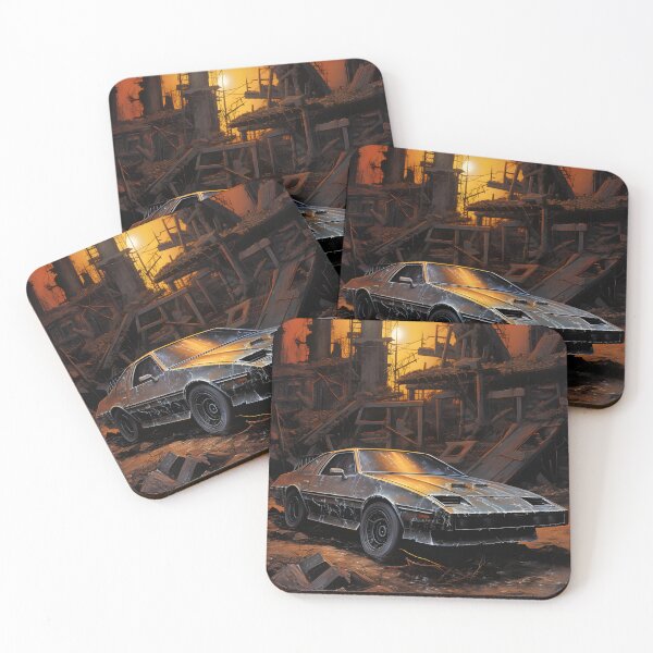 Item preview, Landscape of Post Apocalyptic Armored Retro-futuristic Sports Car in Wasteland with Ruins of Metal and Concrete Structures of City and Red Sunset with Clouds designed and sold by Je-we.