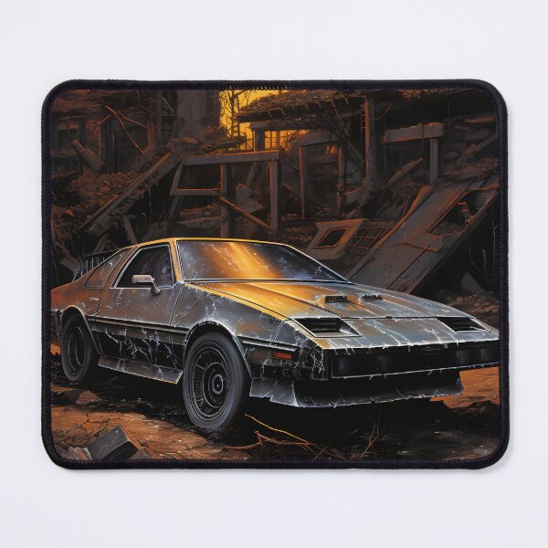 Item preview, Landscape of Post Apocalyptic Armored Retro-futuristic Sports Car in Wasteland with Ruins of Metal and Concrete Structures of City and Red Sunset with Clouds designed and sold by Je-we.
