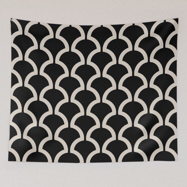 Item preview, Mushroom Fan Pattern Black and Linen White designed and sold by tonymagnerart.