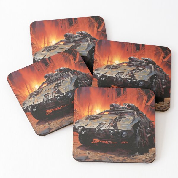 Item preview, Landscape of Post Apocalyptic Armored Futuristic Car in Wasteland with Ruins of Metal and Concrete Structures of City and Night Sky designed and sold by Je-we.