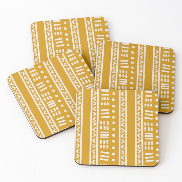 Item preview, Mustard Yellow African Mudcloth Geometric Stripes Dots Arrows Tribal Home Decor designed and sold by RegalitosParaTi.