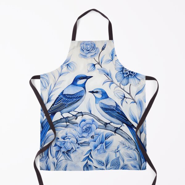 Item preview, a blue and white floral pattern with birds and flowers designed and sold by ArtisimoStudio.