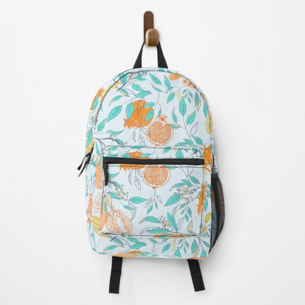 Item preview, Exotic Tropical Fruits in aqua blue, including bananas, mangos, durians, mangoes, pomegranate, star fruit designed and sold by Jean-Pham.