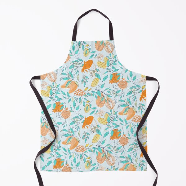 Item preview, Exotic Tropical Fruits in aqua blue, including bananas, mangos, durians, mangoes, pomegranate, star fruit designed and sold by Jean-Pham.