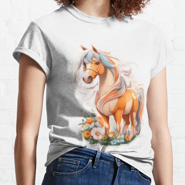 Aperçu de l'œuvre Cheval miniature Falabella fantastique sur un pré de fleurs colorées créée et vendue par YourNameMatters.