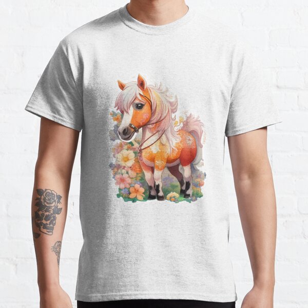 Aperçu de l'œuvre Cheval miniature Falabella fantastique sur un pré de fleurs colorées créée et vendue par YourNameMatters.