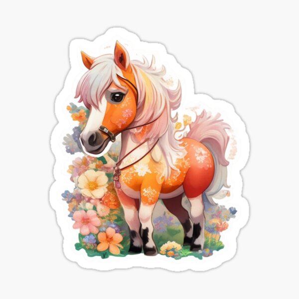 Aperçu de l'œuvre Cheval miniature Falabella fantastique sur un pré de fleurs colorées créée et vendue par YourNameMatters.
