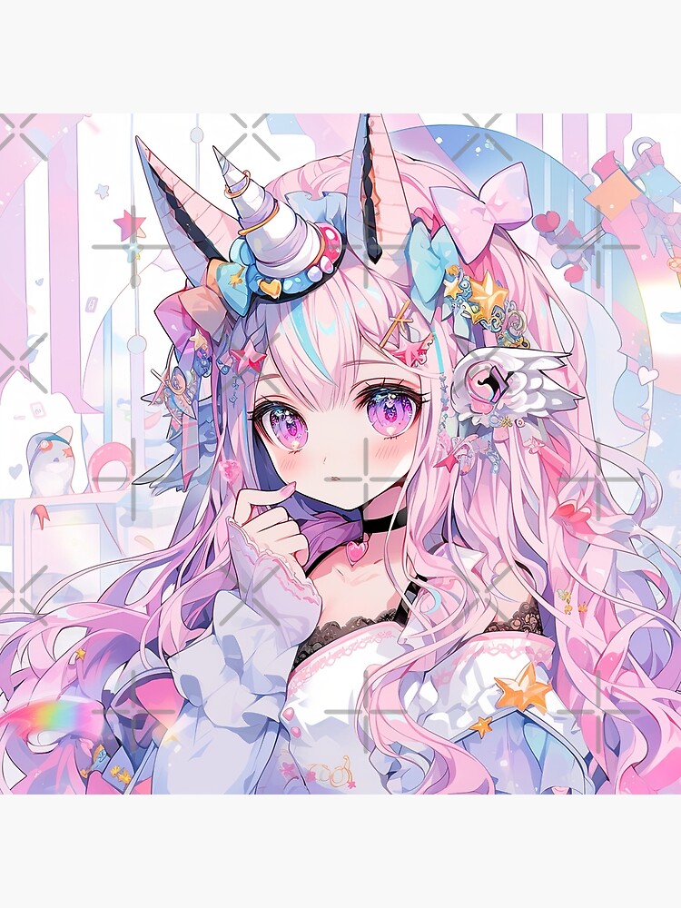 Cute Pastel Pink Unicorn Anime Girl Art Board Print for Sale by